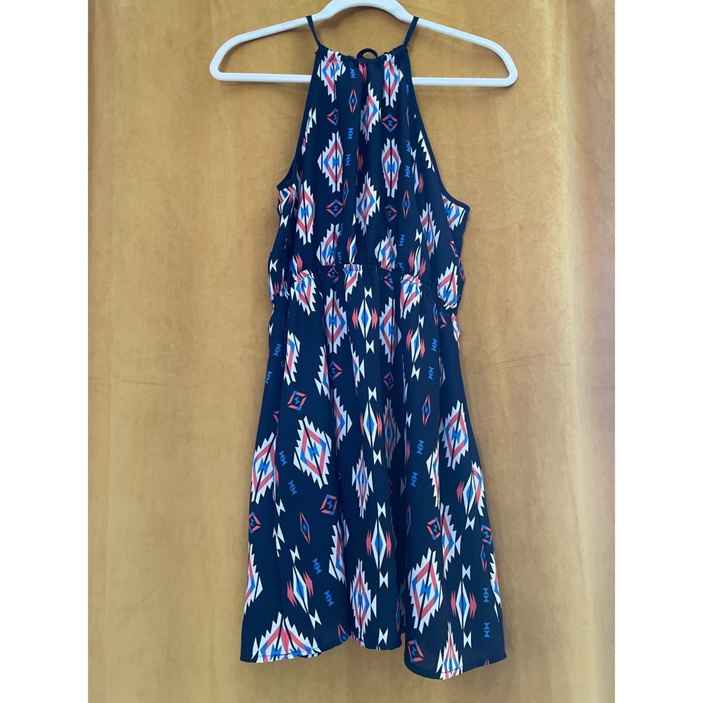 Forever 21 short Halter dress - geometric design blue small